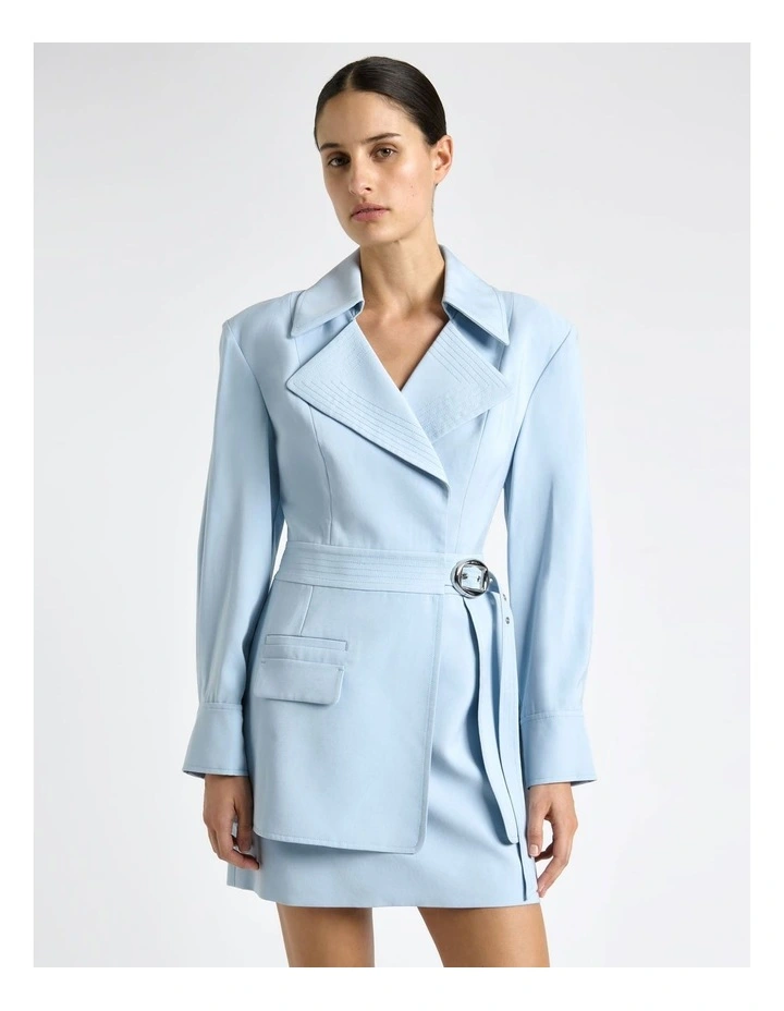 Twill Trench Viscose Mini Dress in Pale Blue image 3