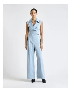 Viscose Twill Wide Leg Jumpsuit in Blue