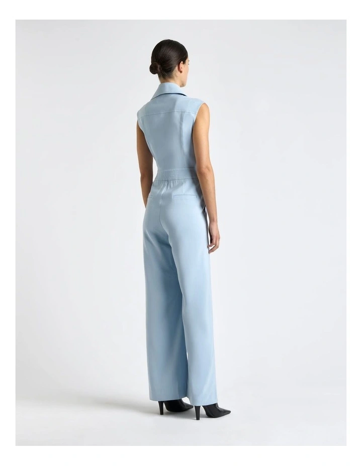 Viscose Twill Wide Leg Jumpsuit in Blue image 2