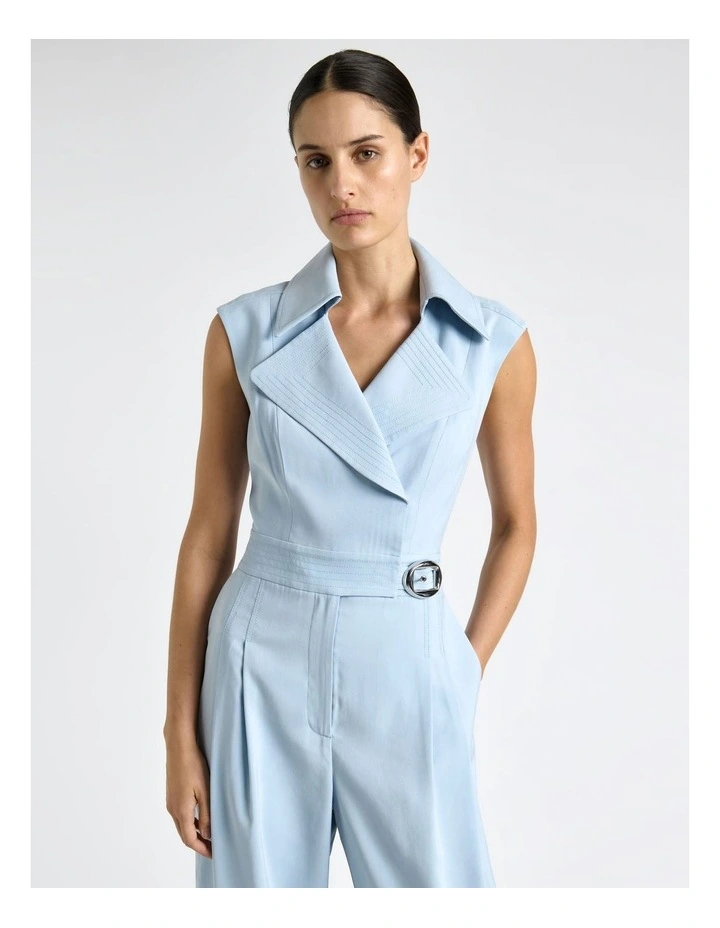 Viscose Twill Wide Leg Jumpsuit in Blue image 3