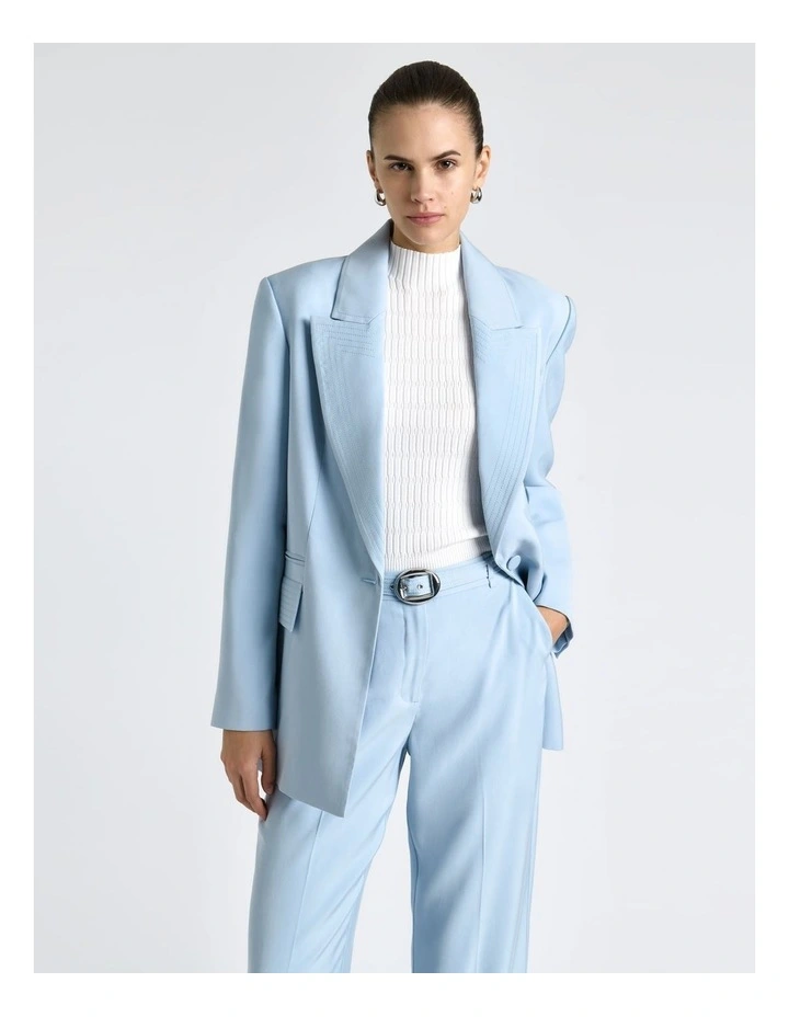 Viscose Twill Topstitched Blazer in Pale Blue image 3