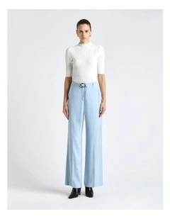 Viscose Twill Straight Leg Belted Pant in Blue