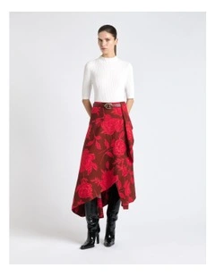 Amour Floral Waterfall Midi Skirt in Pink