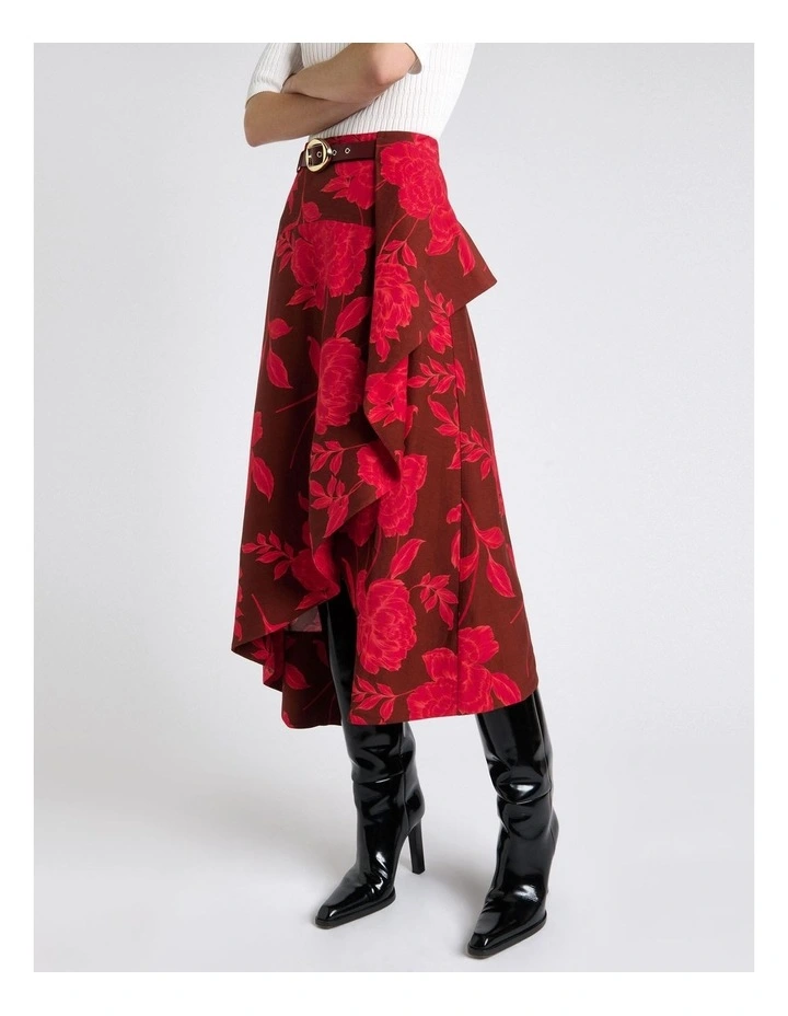 Amour Floral Waterfall Midi Skirt in Pink image 3