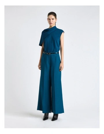 Stretch Viscose Scarf Tipped Sleeve Top in Blue