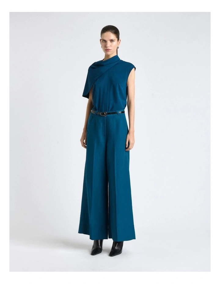 Stretch Viscose Scarf Tipped Sleeve Top in Blue image 1