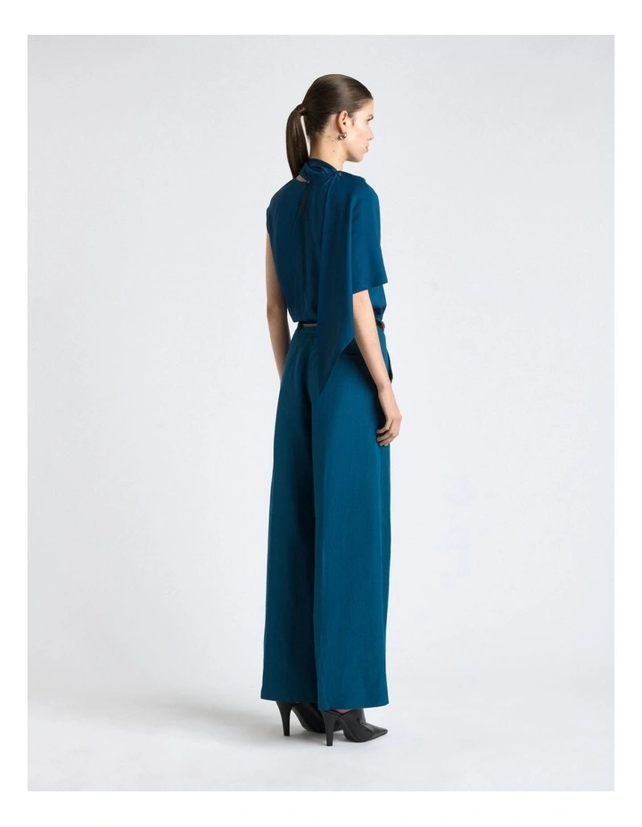 Stretch Viscose Scarf Tipped Sleeve Top in Blue image 2