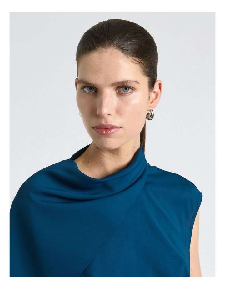Stretch Viscose Scarf Tipped Sleeve Top in Blue image 4