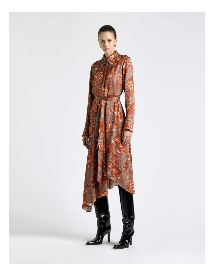 Rustic Bloom Satin Asymmetric Hem Midi Dress image 1