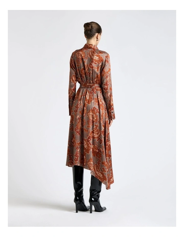 Rustic Bloom Satin Asymmetric Hem Midi Dress image 2