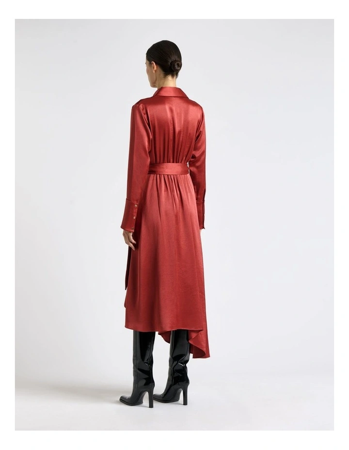 Viscose Blend Asymmetric Hem Midi Dress in Brown image 2
