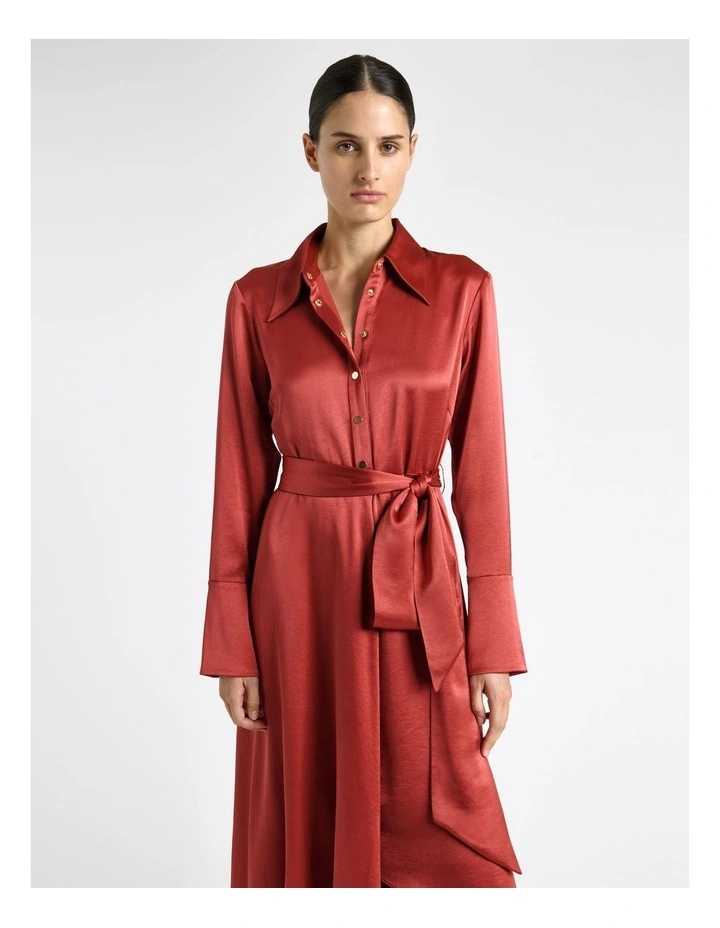 Viscose Blend Asymmetric Hem Midi Dress in Brown image 3