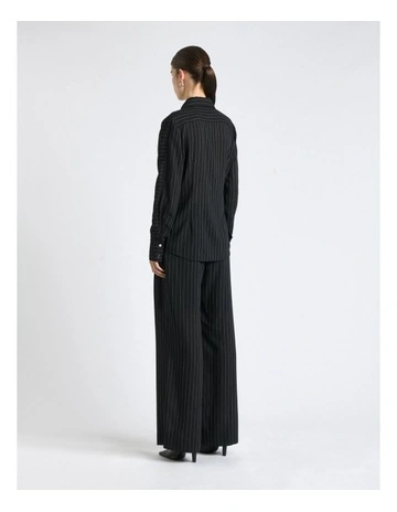 Zip Front Sheer Stripe Shirt in Black