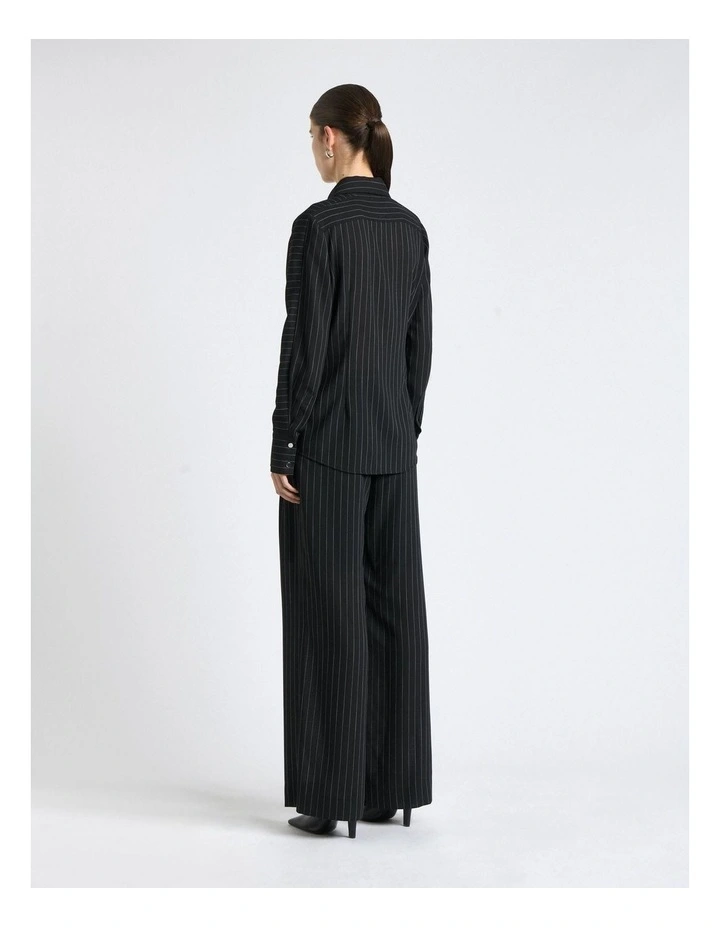 Zip Front Sheer Stripe Shirt in Black image 2