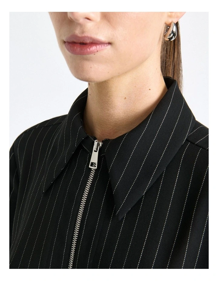Zip Front Sheer Stripe Shirt in Black image 4