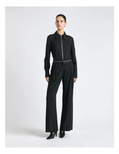 Sheer Stripe Straight Leg Pant in Black