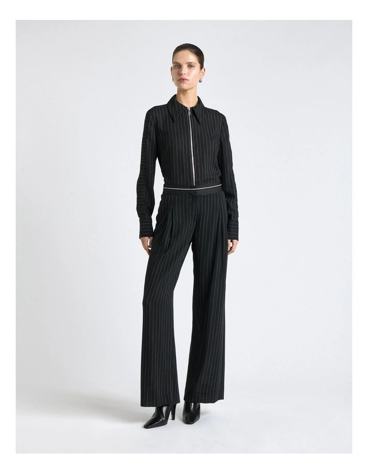 Sheer Stripe Straight Leg Pant in Black image 1