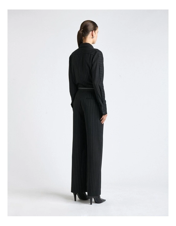 Sheer Stripe Straight Leg Pant in Black image 2