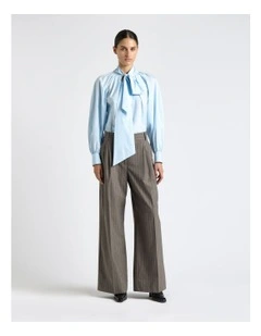 Good Earth Cotton Tie Neck Blouse in Sky