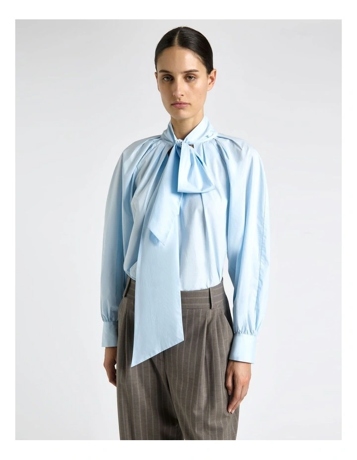 Good Earth Cotton Tie Neck Blouse in Sky image 4