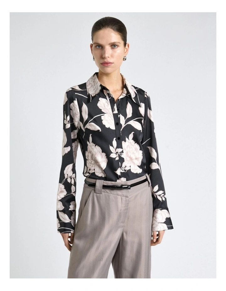 Rose Satin Shirt in Black image 3