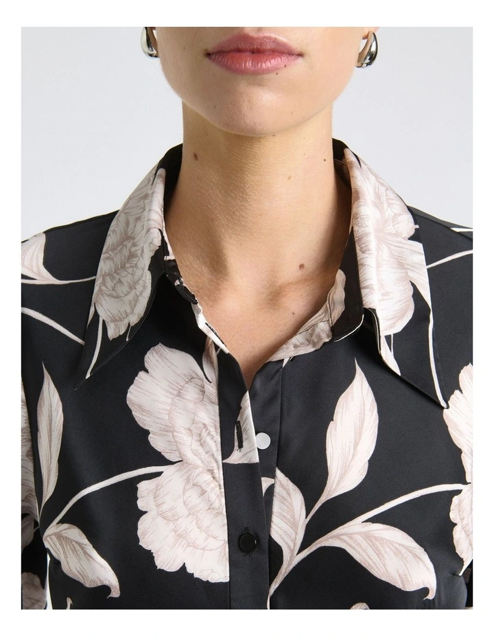 Rose Satin Shirt in Black image 4