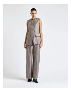 European Self Stripe Collarless Vest in Oyster