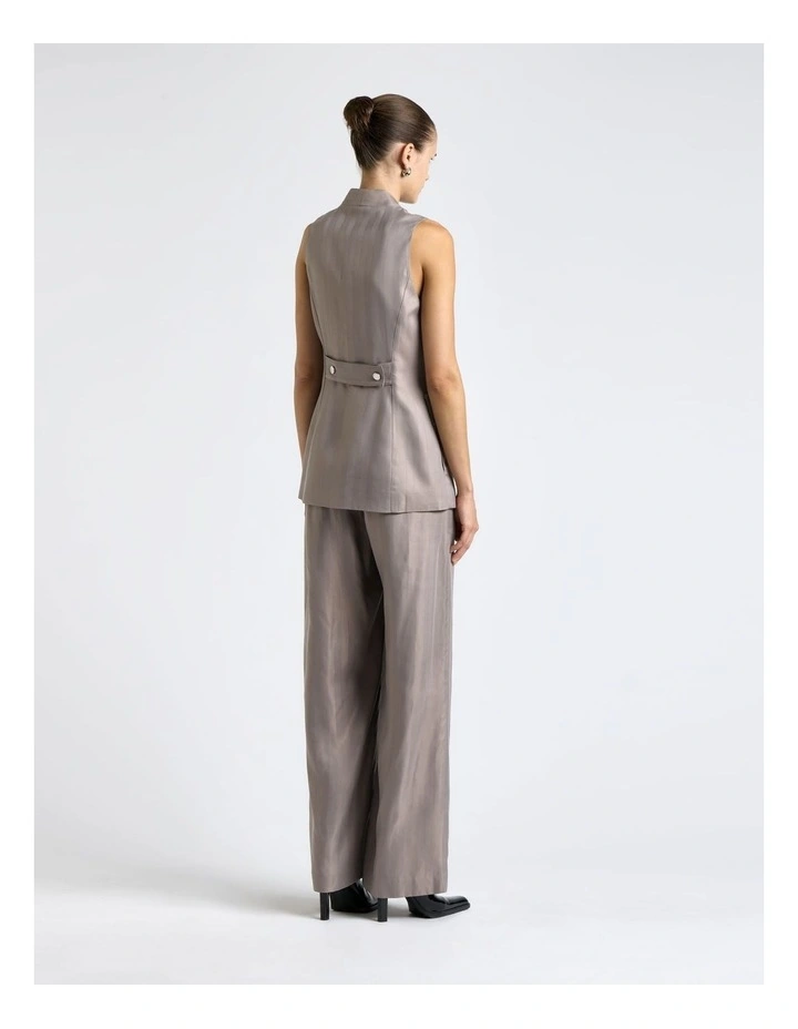 European Self Stripe Collarless Vest in Oyster image 2