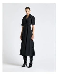 Good Earth Cotton Button Detail Midi Dress in Black