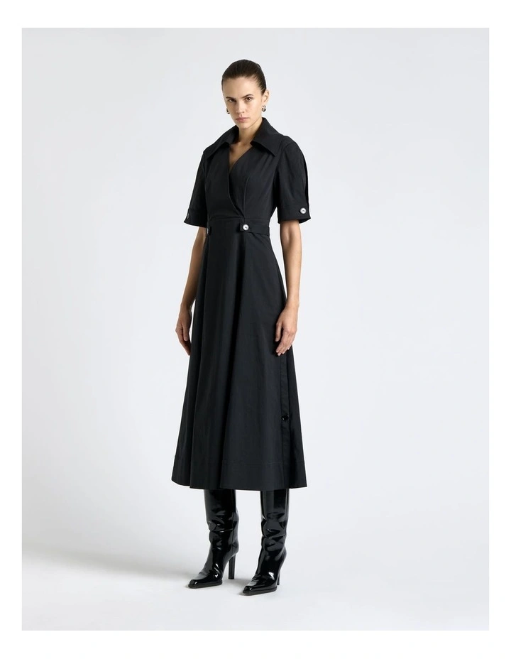 Good Earth Cotton Button Detail Midi Dress in Black image 1