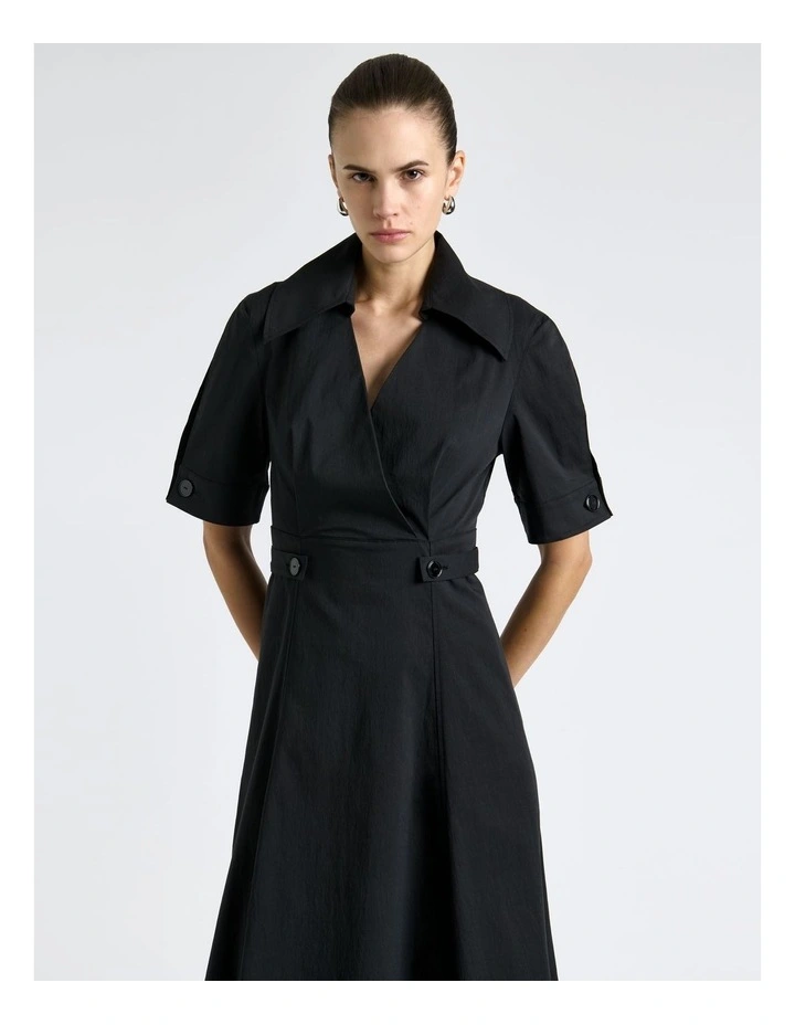 Good Earth Cotton Button Detail Midi Dress in Black image 3