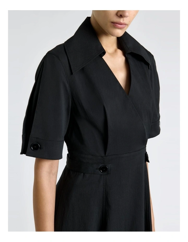Good Earth Cotton Button Detail Midi Dress in Black image 4