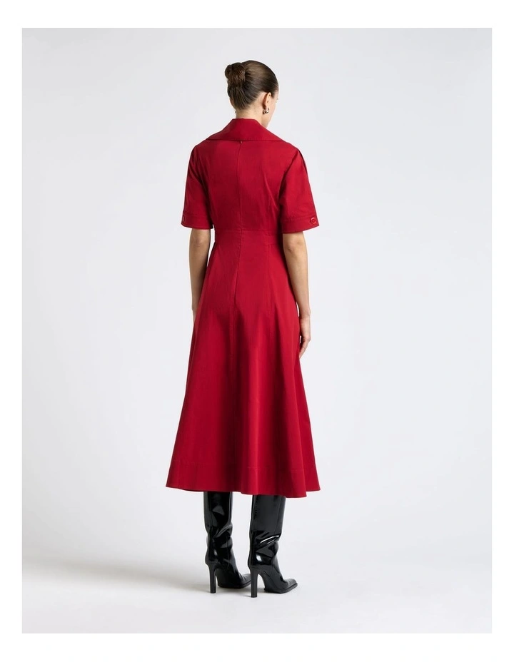 Good Earth Cotton Button Detail Midi Dress in Scarlet image 2