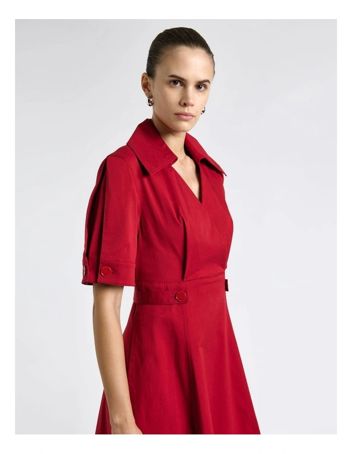 Good Earth Cotton Button Detail Midi Dress in Scarlet image 3
