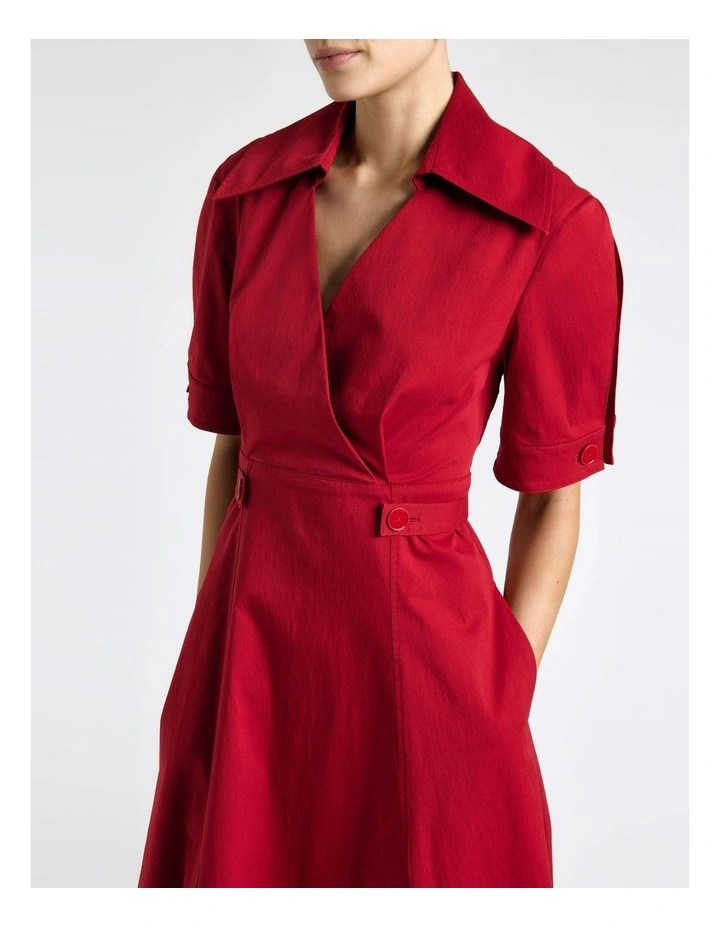 Good Earth Cotton Button Detail Midi Dress in Scarlet image 4
