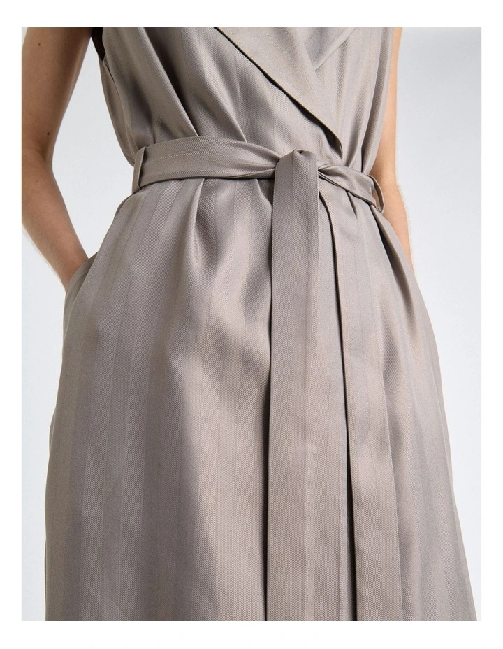 European Self Stripe Sleeveless Trench Dress in Oyster image 4