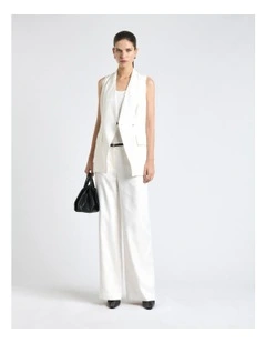 European Self Stripe Collarless Vest in Ivory