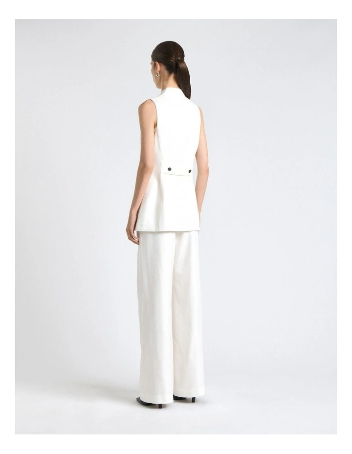European Self Stripe Collarless Vest in Ivory image 2