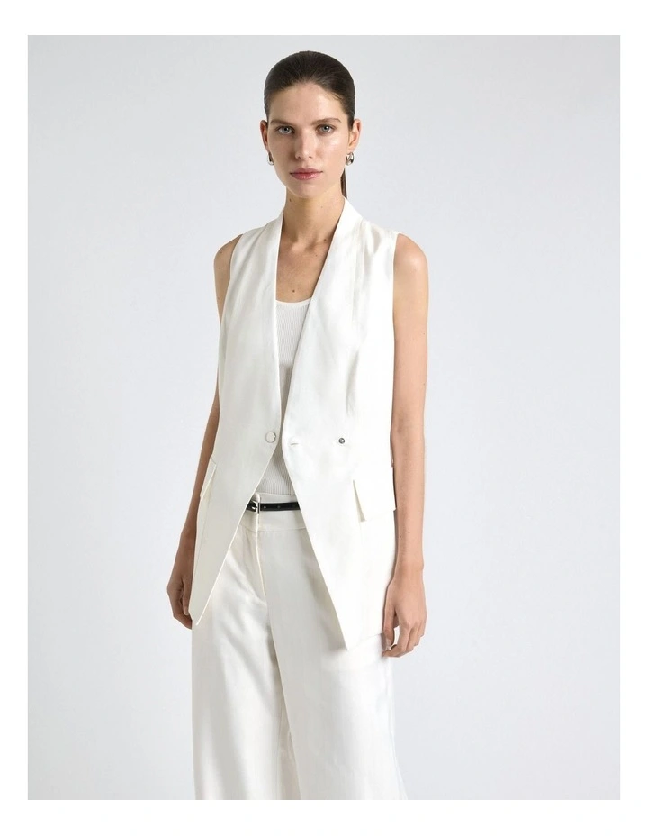 European Self Stripe Collarless Vest in Ivory image 3