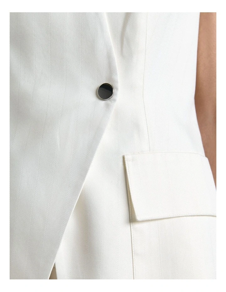 European Self Stripe Collarless Vest in Ivory image 4