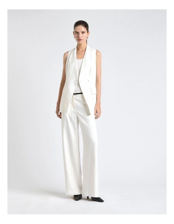 European Self Stripe Collarless Vest in Ivory image 6