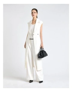 European Self Stripe Sleeveless Trench Dress in Ivory