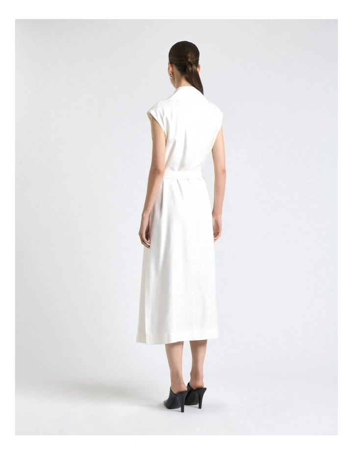 European Self Stripe Sleeveless Trench Dress in Ivory image 2