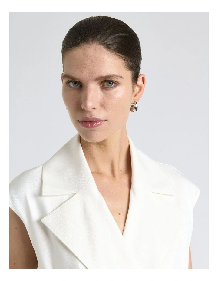 European Self Stripe Sleeveless Trench Dress in Ivory image 4