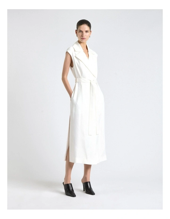 European Self Stripe Sleeveless Trench Dress in Ivory image 5