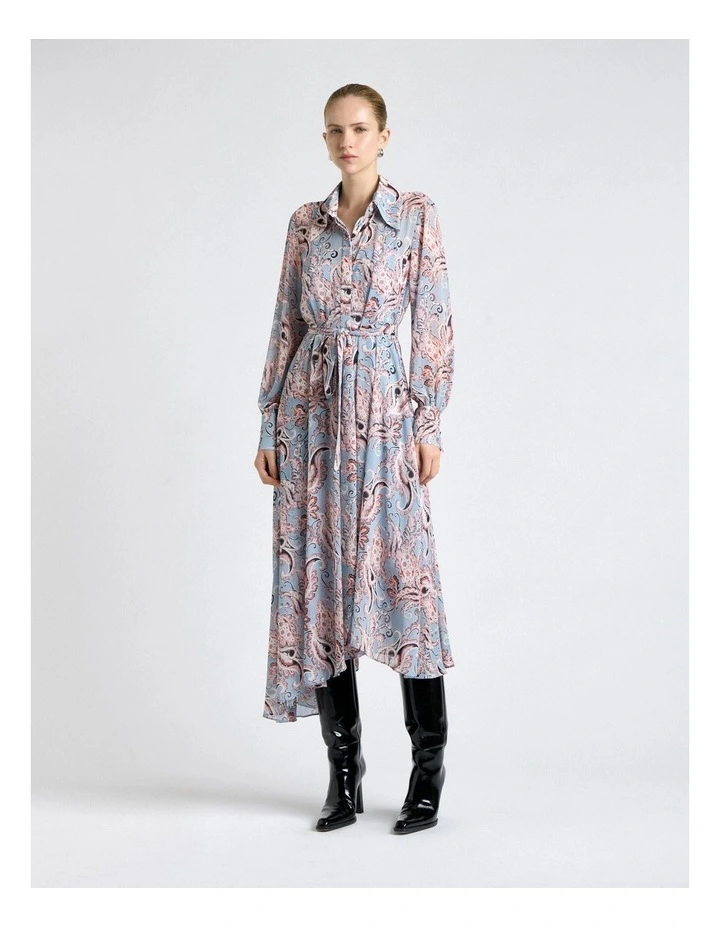 Filigree Paisley Georgette Asymmetric Hem Dress in Pale Blue image 1
