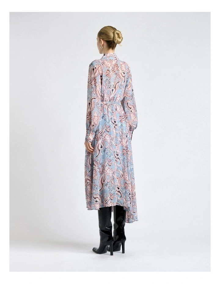 Filigree Paisley Georgette Asymmetric Hem Dress in Pale Blue image 2