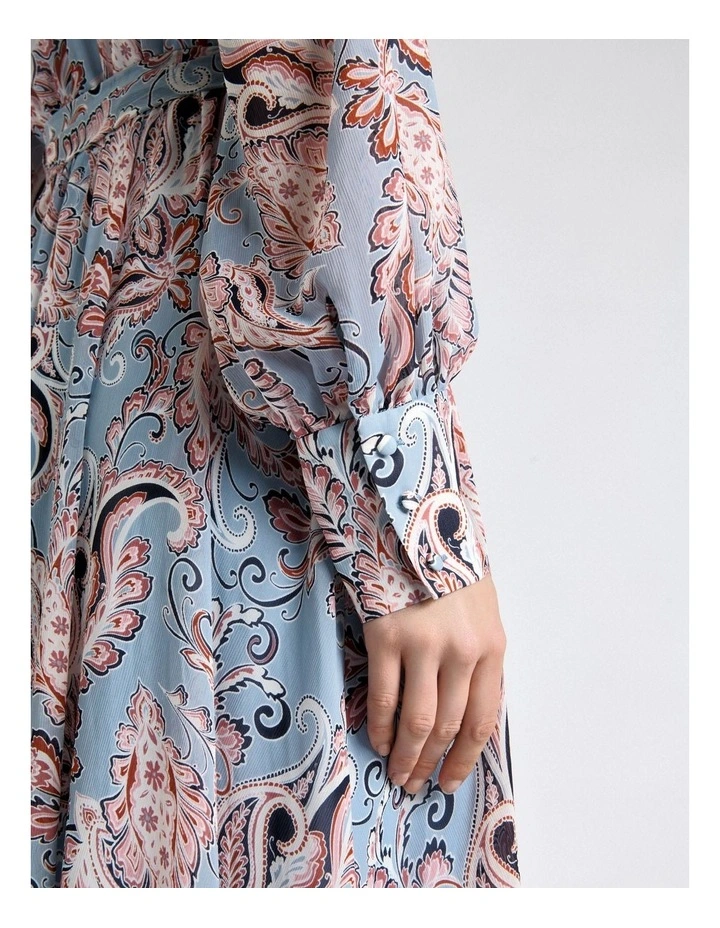 Filigree Paisley Georgette Asymmetric Hem Dress in Pale Blue image 4