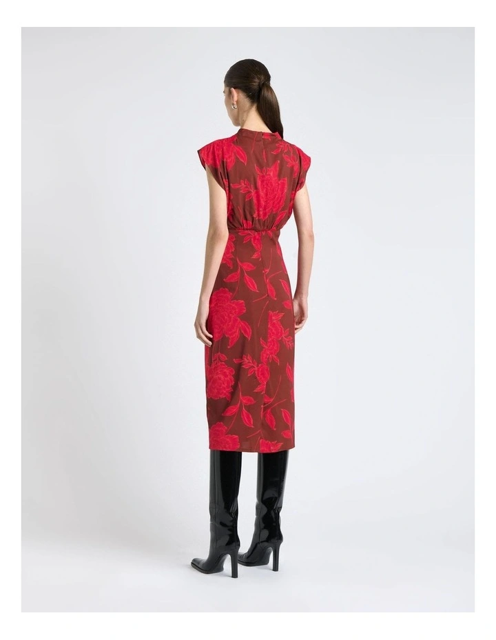 Amour Floral Ruched Waist Midi Dress in Pink image 2