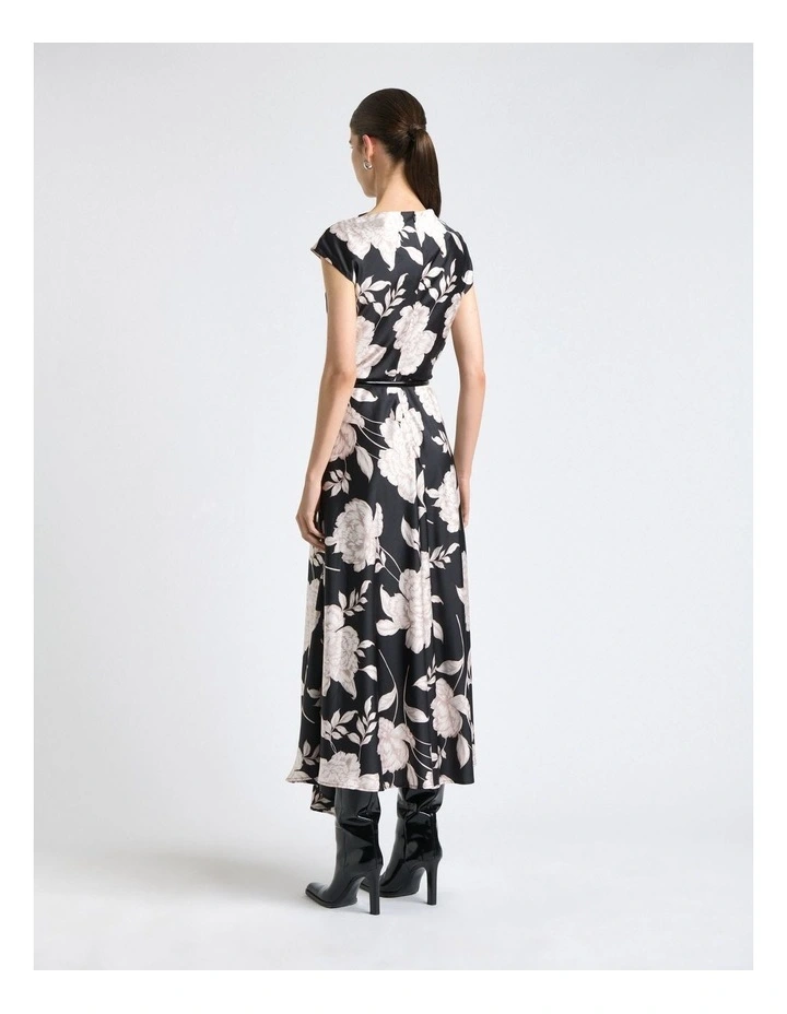 Satin Rose Midi Dress in Black image 2